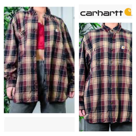 Carhartt Unisex Earthy Tone Button Up Long Sleeve Checkered Shirt Size 2XL - Picture 2 of 11